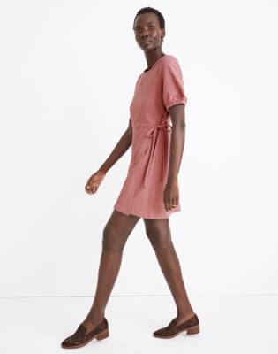 Crosshatch Puff-Sleeve Faux-Wrap Mini Dress